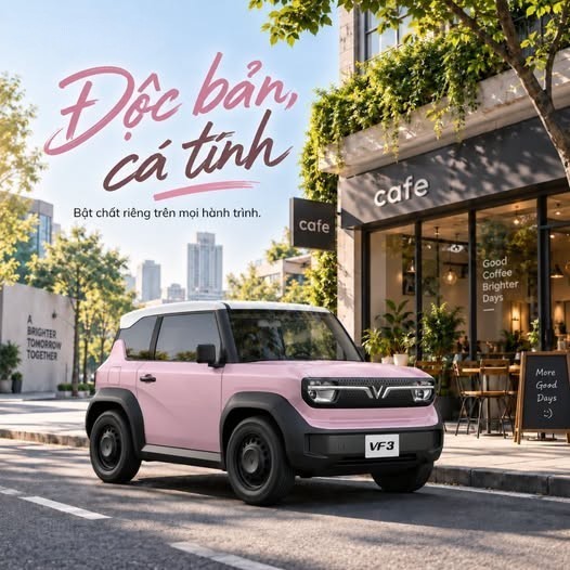 Với sắc Rose Pink đầy cuốn hút cùng thiết kế vuông vức, trẻ trung, VinFast VF 3 đủ gọn gàng để hòa nhịp cùng thành phố, mà vẫn nổi bật để mỗi lần xuất hiện đều giúp bạn mang đậm chất riêng.