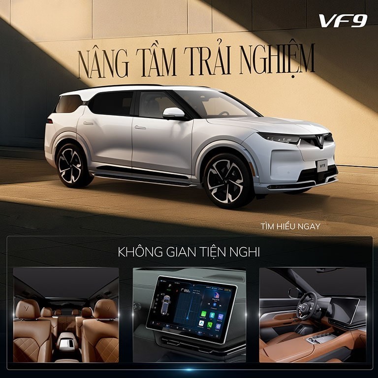 Không chỉ dẫn đầu với công nghệ, VF 9 còn mang đến trải nghiệm tiện nghi và rộng rãi bậc nhất – lựa chọn lý tưởng cho mọi hành trình.